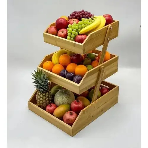 Présentoir Fruits & Légumes en Bambou – 3 Niveaux