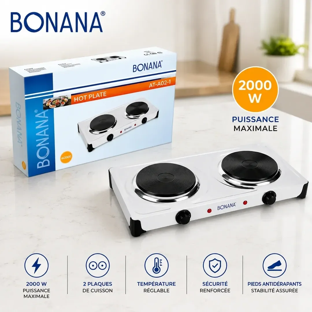 Réchaud Electrique BONANA 2 plaque 2000 W