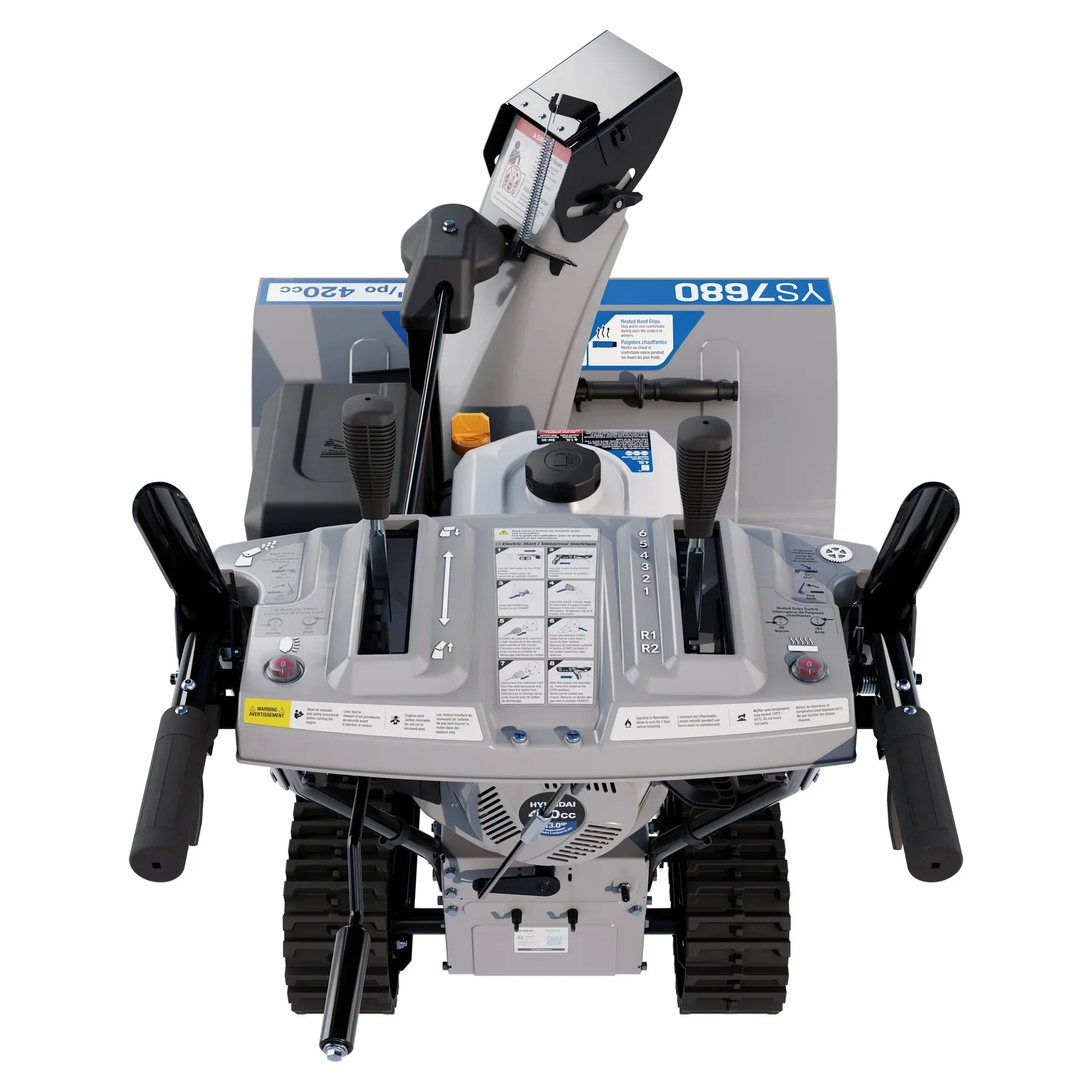 Hyundai YS7680 30 in. 420cc Two-Stage Tracked Electric Start Gas Snow Blower with Power Steering M02387