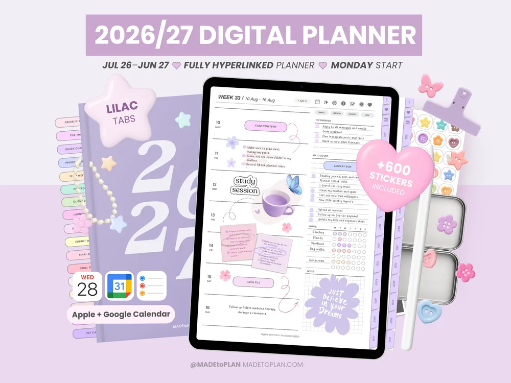 2026-2027 Planner LILAC Tabs