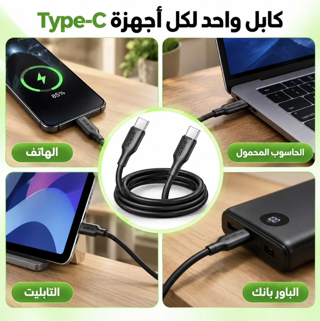 استعمالات كابل oraimo Type-C مع الهاتف والحاسوب والتابليت