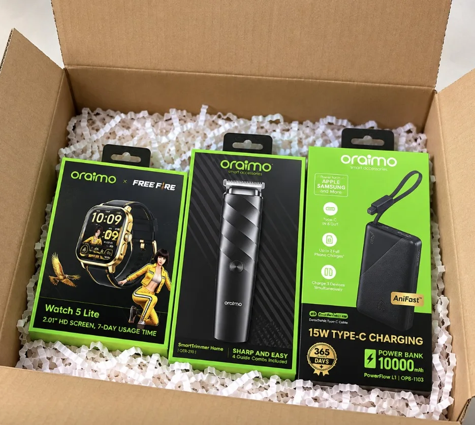 صورة حقيقية لعلب oraimo الأصلية داخل كرتونة الباك