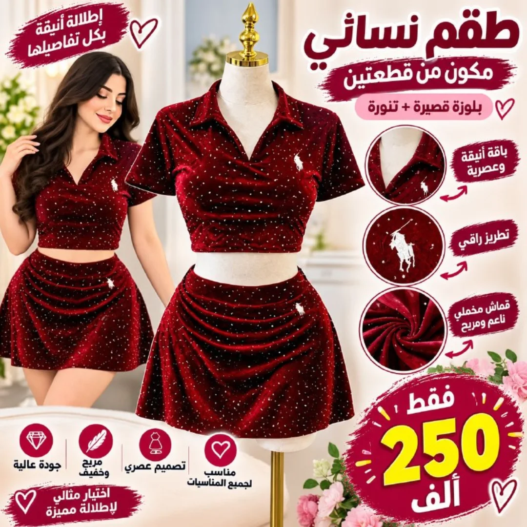 طقم نسائي قطعتين بتصميم راقي وجذاب