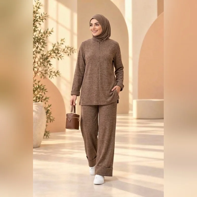 Ensemble Marron à Zip à Hijab Intégré