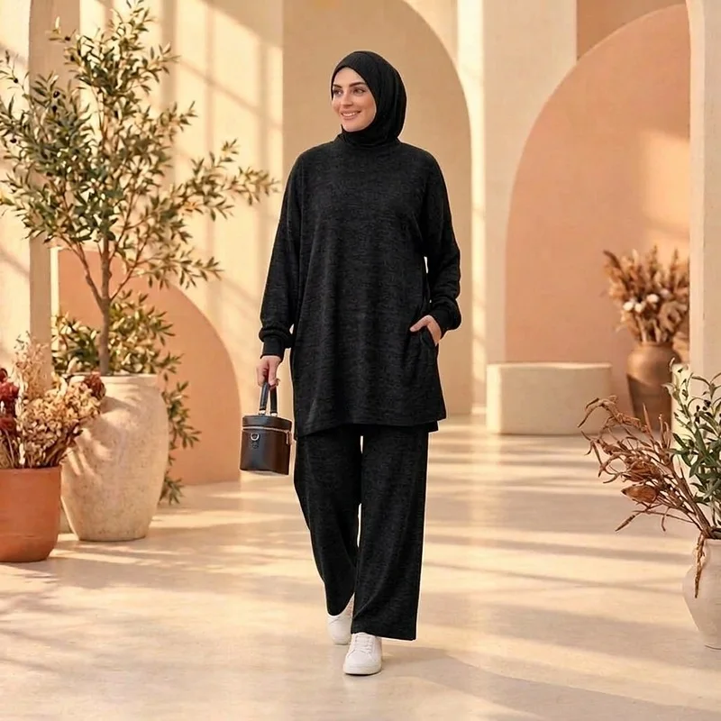 Ensemble  Col Montant avec Hijab Intégré