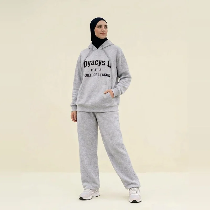 Ensemble Jogging Gris chiné à Hijab Intégré
