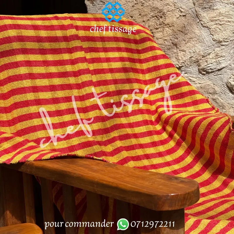 Plaid traditionnel marocain en coton | Rouge & Jaune T1