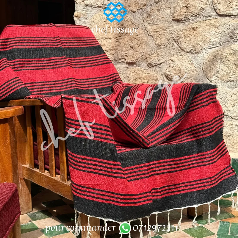 Plaid marocain traditionnel en coton - Rouge & Noir