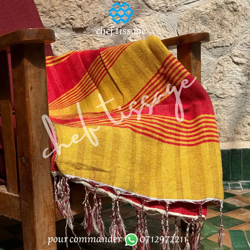 Plaid traditionnel marocain en coton | Rouge & Jaune T2