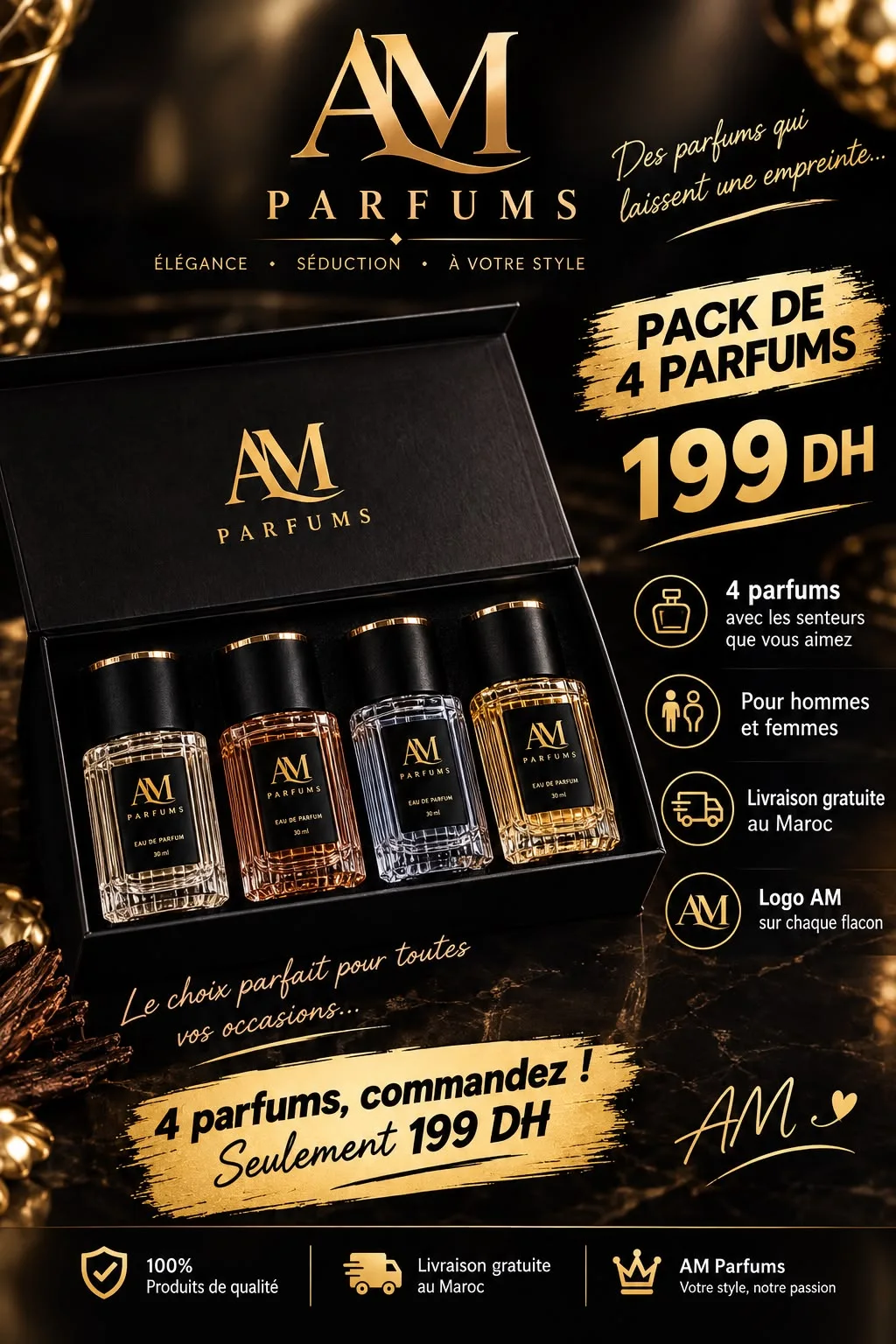 Pack 4 Parfums Homme 30 ML – 4 روايح، أناقة وحدة!