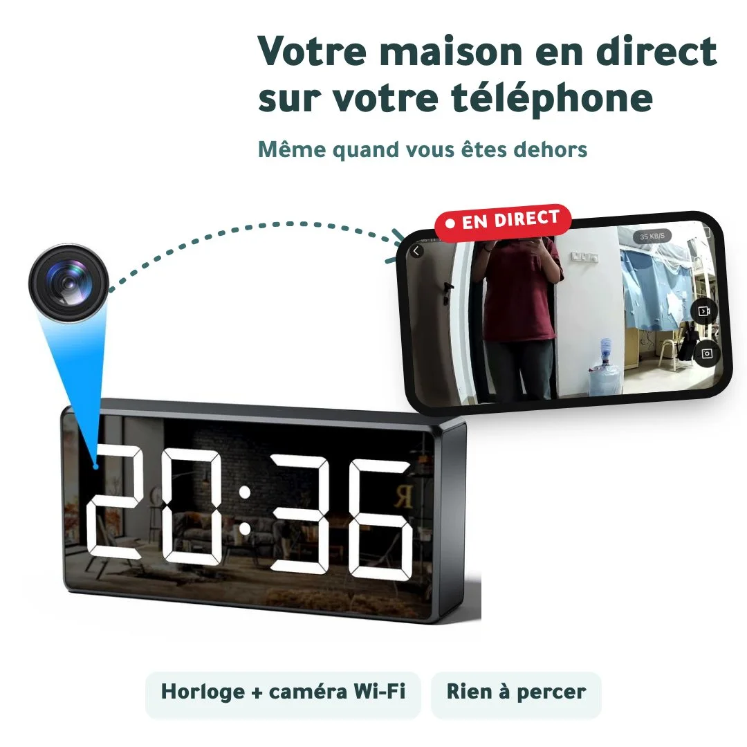 Horloge Caméra Wi-Fi – Votre maison en direct sur votre téléphone