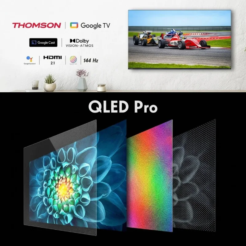 TV Thomson Google TV QLED Pro 4K 144Hz – 43″ à 100″
