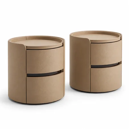 Tables de Chevet Cylindriques en Cuir Taupe