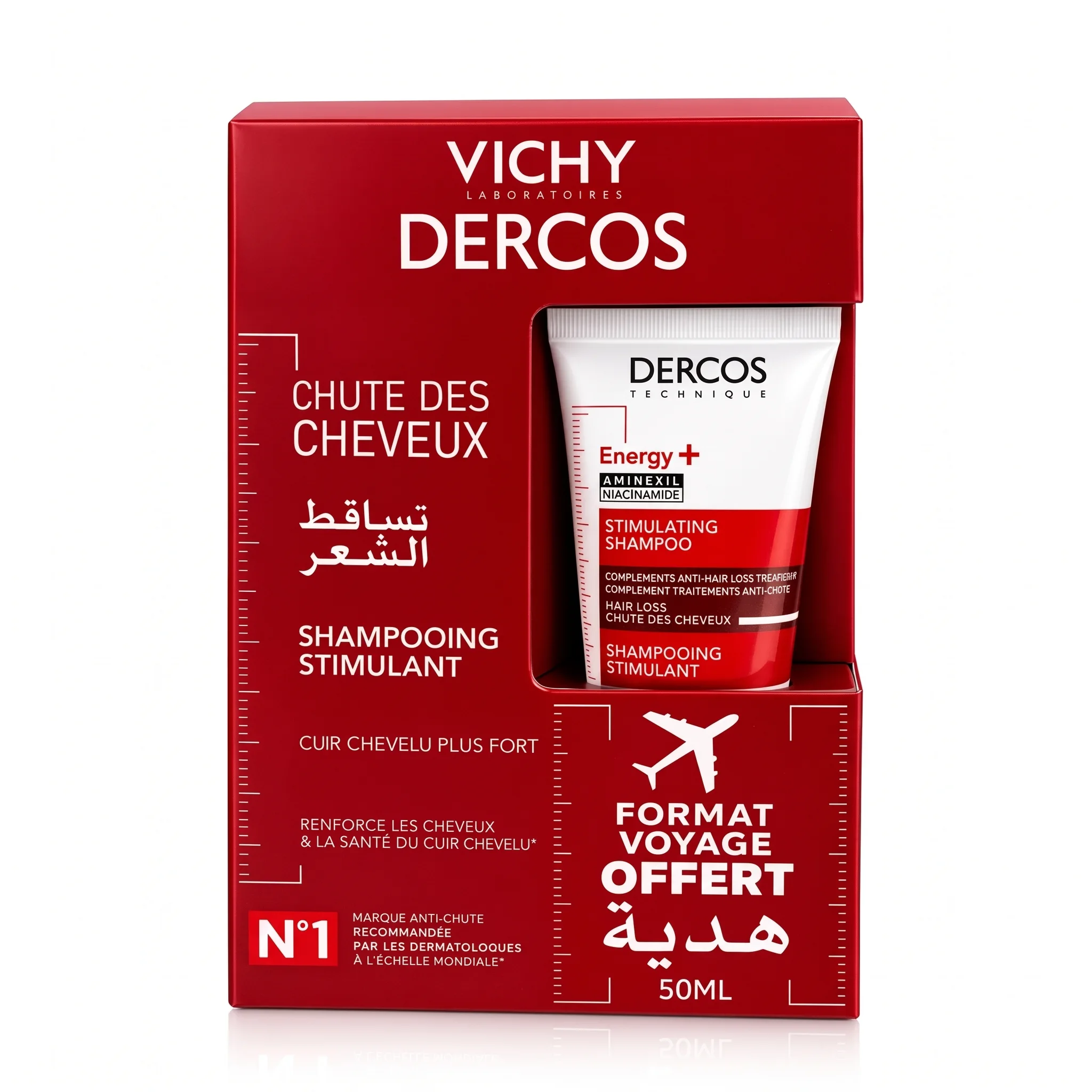 VICHY - PACK DERCOS ANTI CHUTE SHAMPOING ENERGISANT 200ML + FORMAT VOYAGE 50ML OFFERT