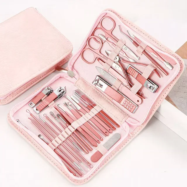 Ensemble de Manucure Coupe-Ongles Kit de Pédicure 30 Pcs Outils de Soins des Ongles pour Voyage Ciseaux à Ongles