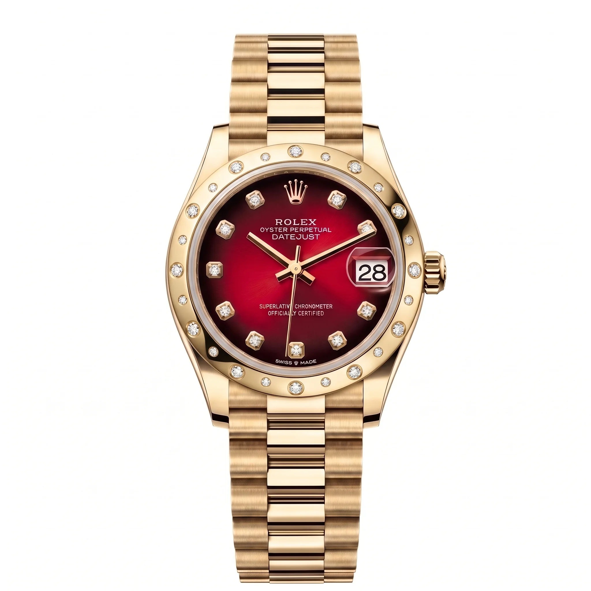 Rolex Datejust 31 278288RBR – Montre Femme Doré à Cadran Rouge Sertie