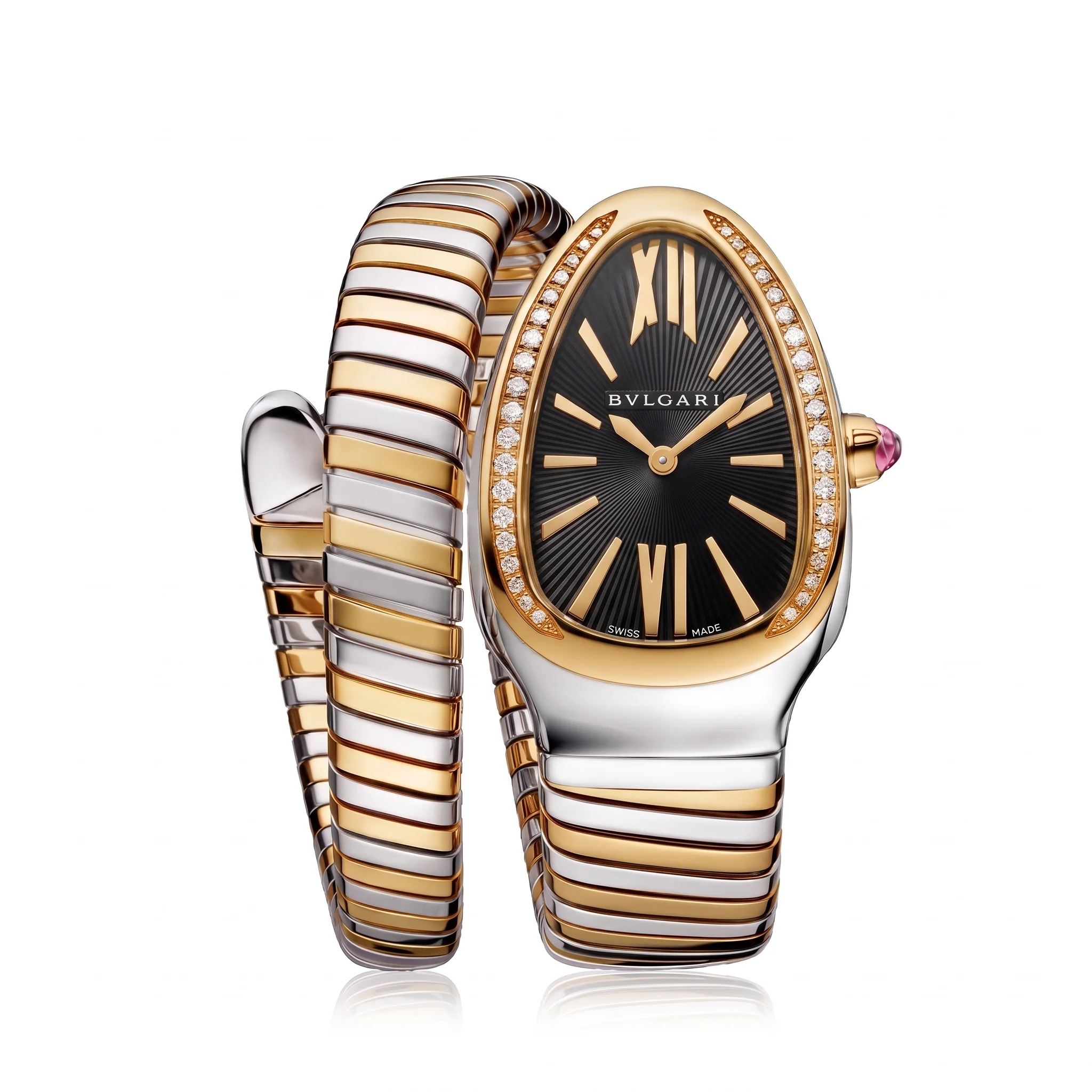 Bvlgari Serpenti Tubogas SP35BSPGD.2T – Montre Femme Bicolore à Cadran Noir Sertie