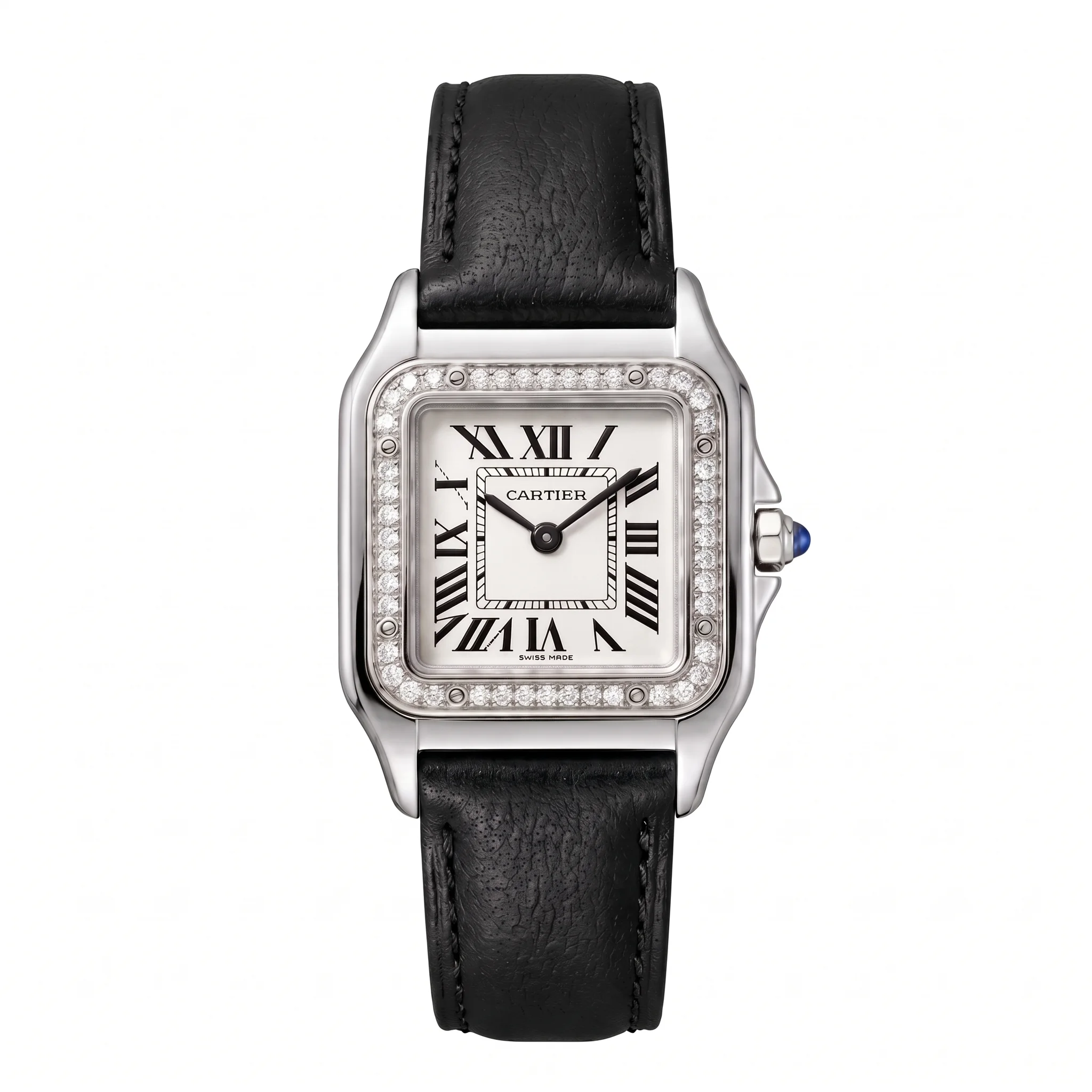 Cartier Panthère – Montre Femme en Cuir Marron avec Lunette Argenté Sertie