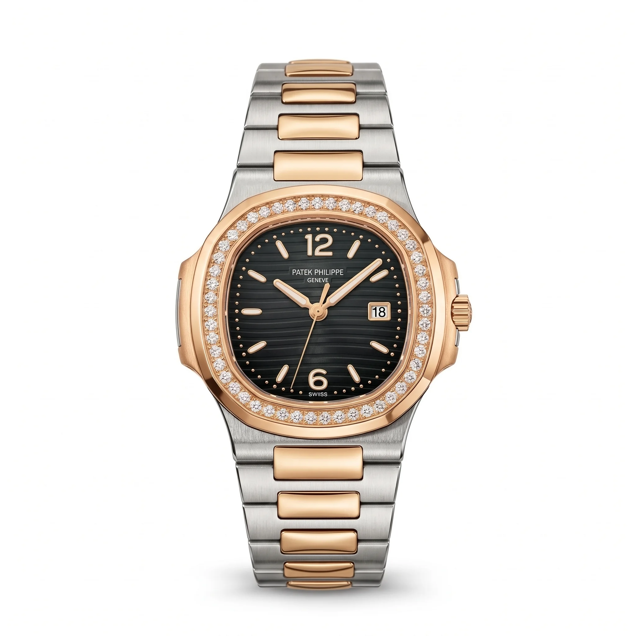 Patek Philippe Nautilus 4700/12 – Montre Femme Bicolore Or Jaune 18K (750/1000) et Argent, Cadran Noir Sertie