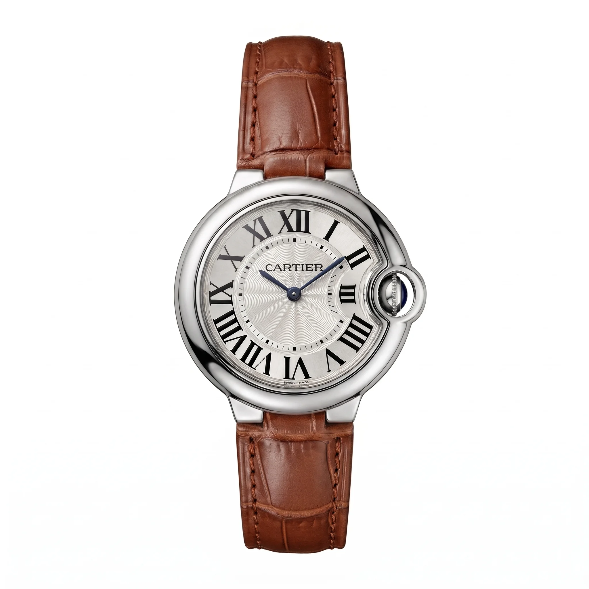 Cartier Ballon Bleu de Cartier 3009 – Montre Femme en Acier avec Bracelet en Cuir Marron