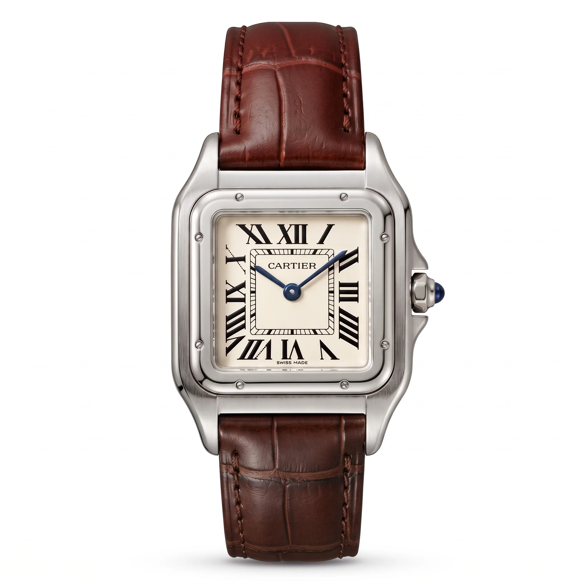 Cartier Santos-Dumont WSSA0022 – Montre Femme en Acier et Cuir Marron