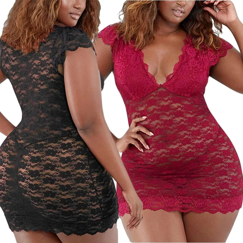 Robe noir en dentelle sexy Chemise de nuit pour femmes Vêtements de nuit pour femmes