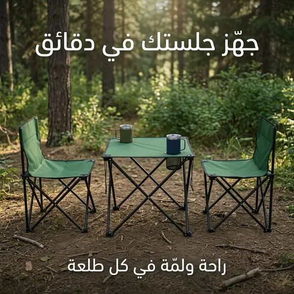 طقم جلسة رحلات وكشتات قابلة للطي (طاولة وكرسيين) — الصورة 5