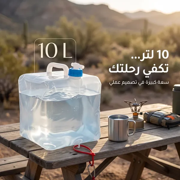 جيركن ماء مرن وقابل للطي ذكي مع محبس مياه (سعة 10 لتر).لطلعات والسفر والتخيم — الصورة 3