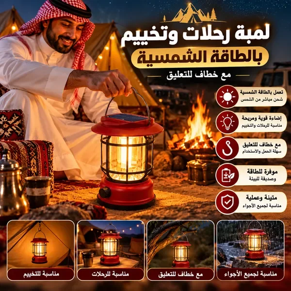سراج بر وتخييم كلاسيكي قابل للشحن/بالطاقة الشمسية — الصورة 7
