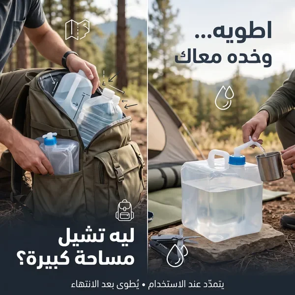جيركن ماء مرن وقابل للطي ذكي مع محبس مياه (سعة 10 لتر).لطلعات والسفر والتخيم — الصورة 5