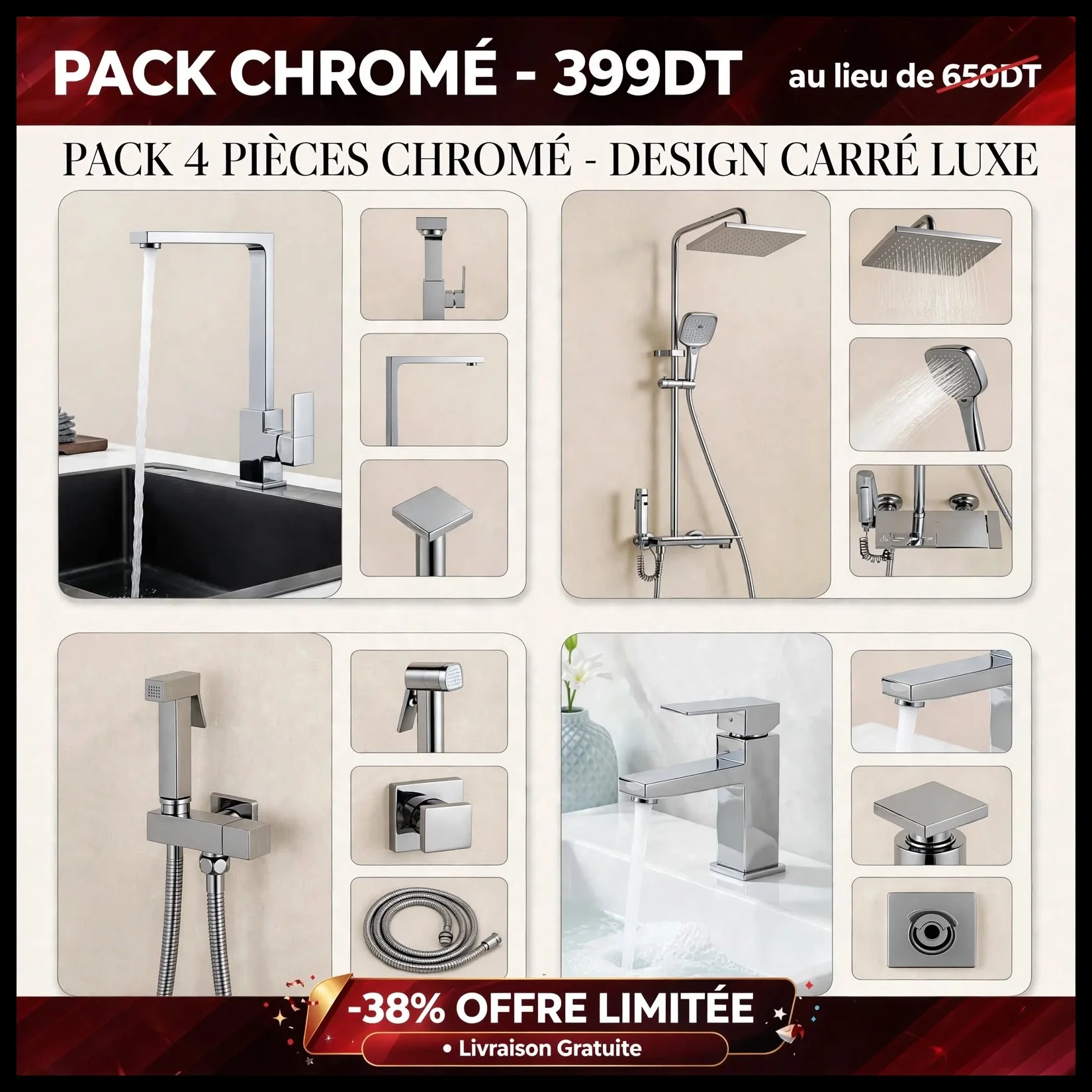 pack 4 pièces chrome