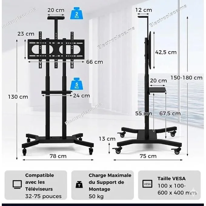 Support Roulant Mobile &agrave; Pied / Table Chariot Professionnel pour &Eacute;crans G&eacute;ants 3 Maroc