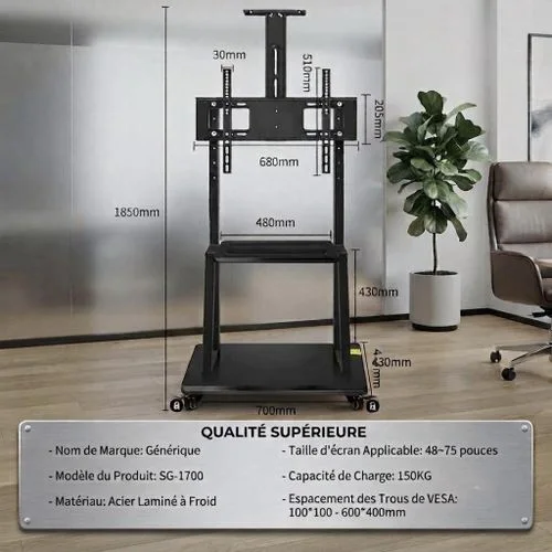 Support Roulant Mobile &agrave; Pied / Table Chariot Professionnel pour &Eacute;crans G&eacute;ants 3 Maroc