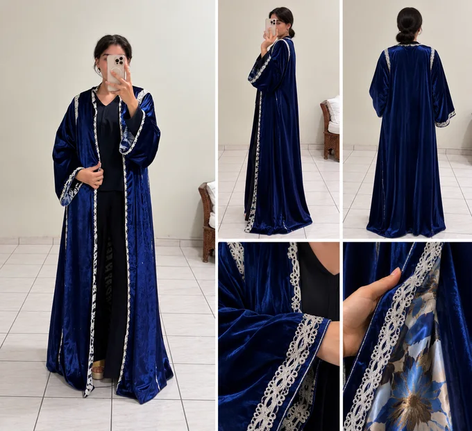 Kimono en velours Maryam bleu &ndash; Zwak Lam3alam