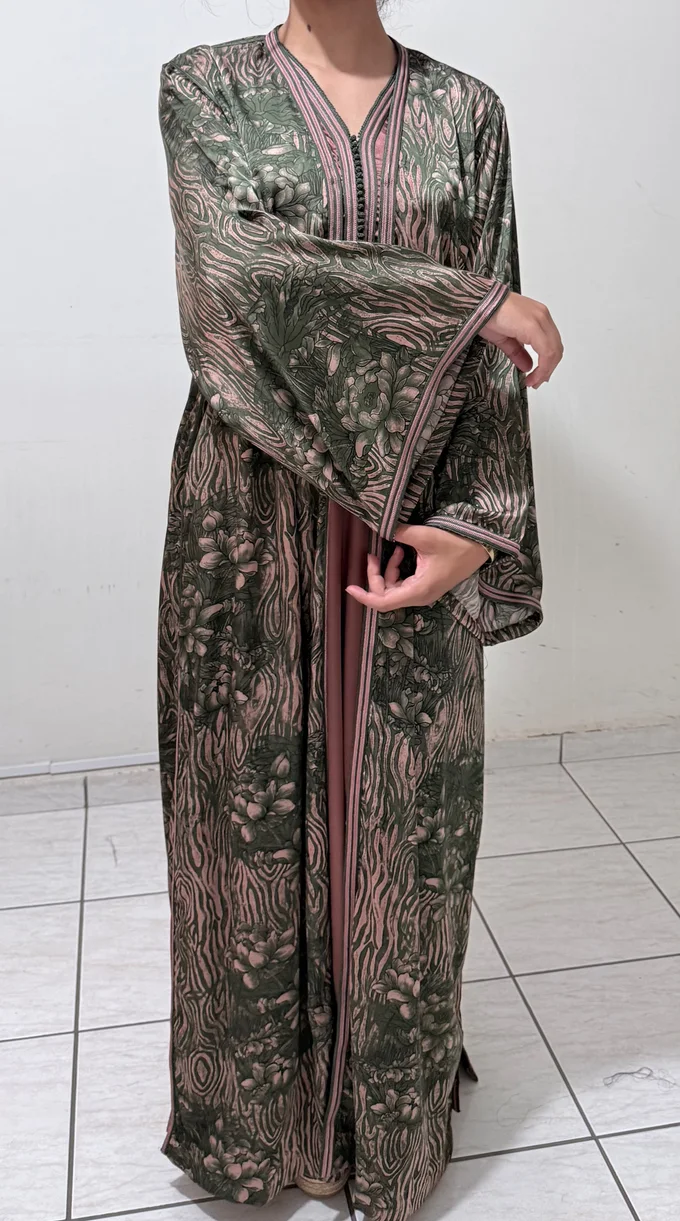 Ensemble kimono et kmiss en soie vert et parme