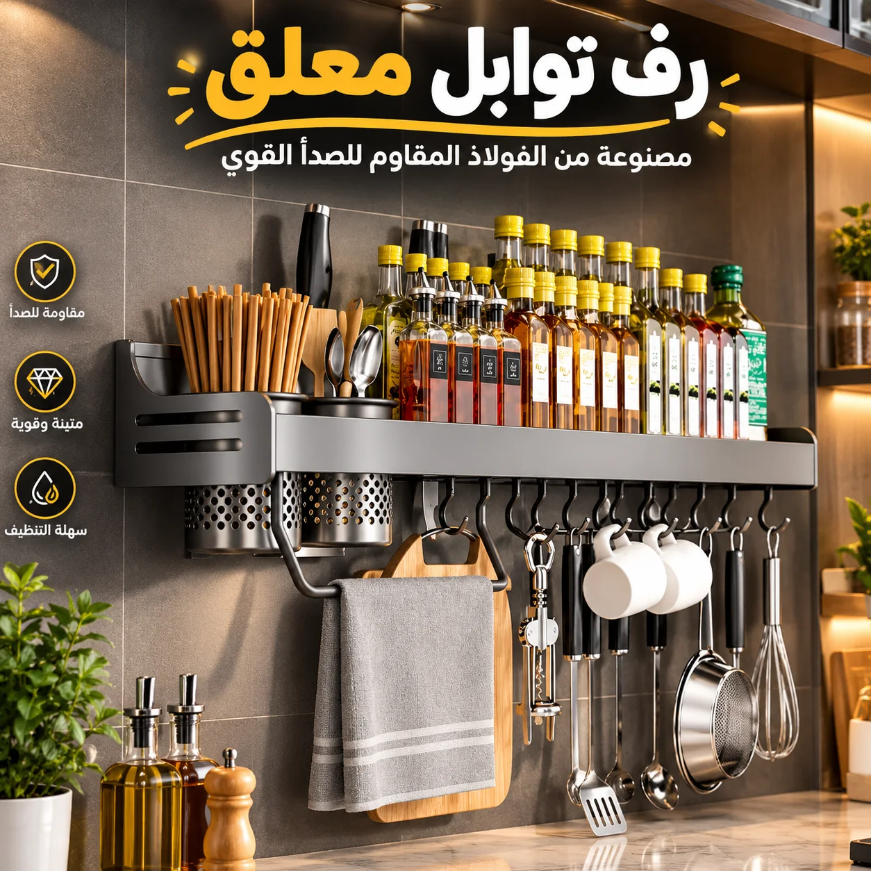 رف توابل معلق من الفولاذ المقاوم للصدأ