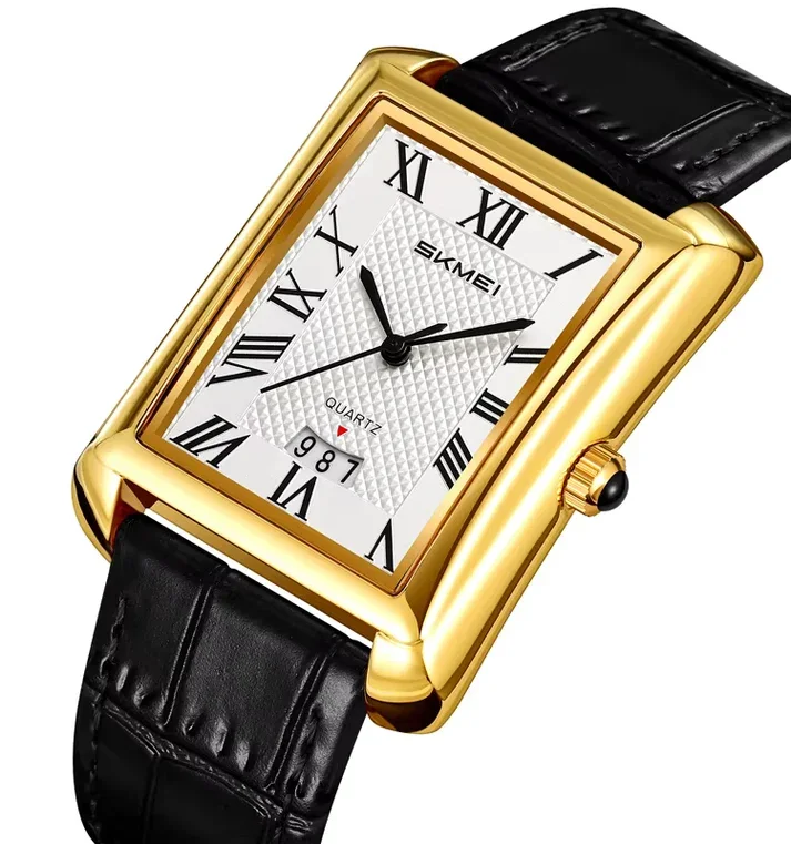 Montre Élégante Carrée avec Bracelet en Cuir Confortable pour Hommes SKMEI 2575 gabon