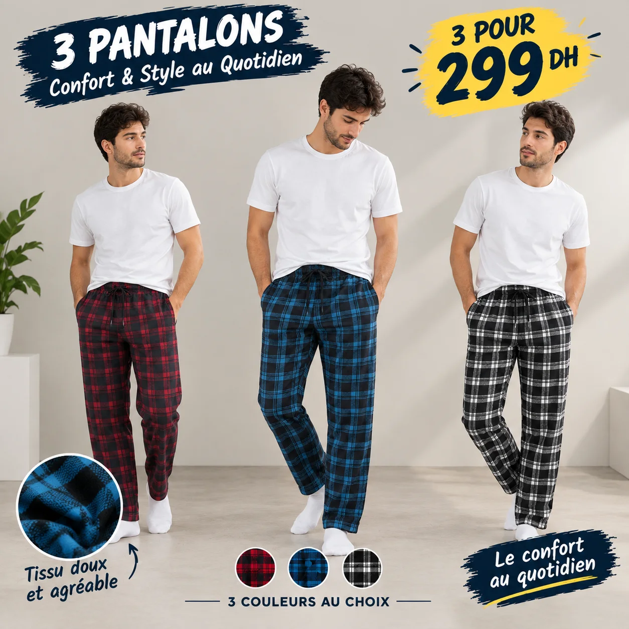 Pack de Pantalons à Carreaux "Vastra" = 299 DH