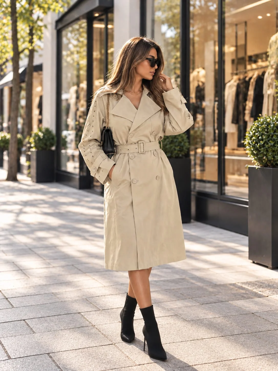 Trench long ceinturé stylé