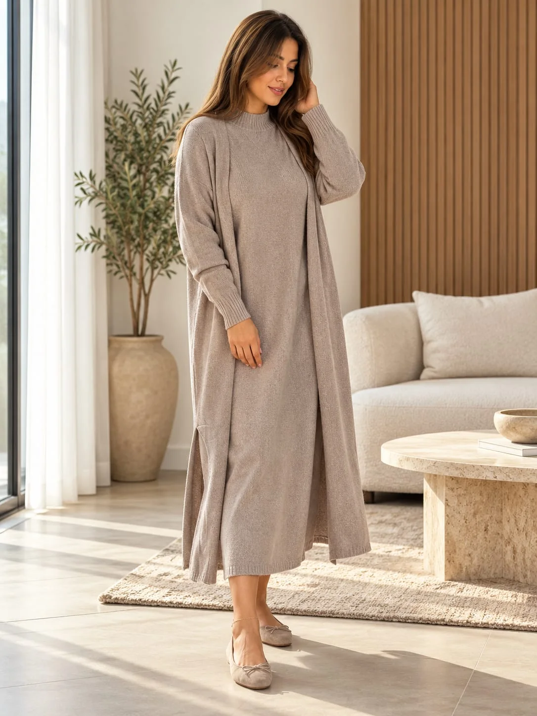 Ensemble long en laine douce sans couture taille standard