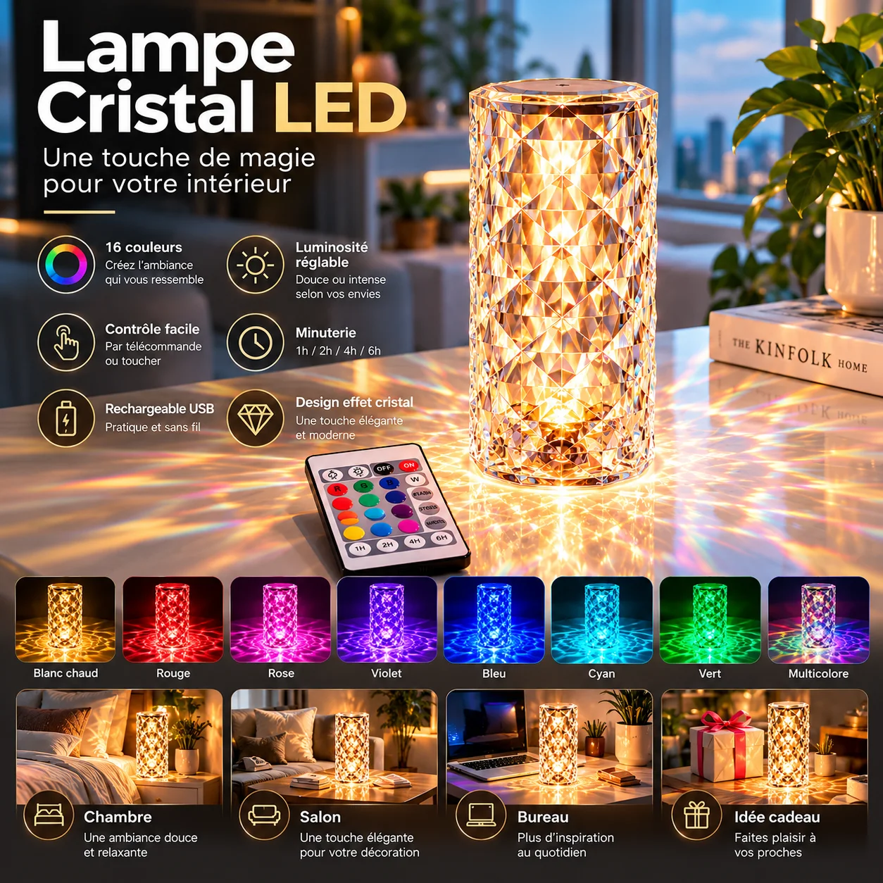 Lampe Cristal LED RGB – Ambiance Magique