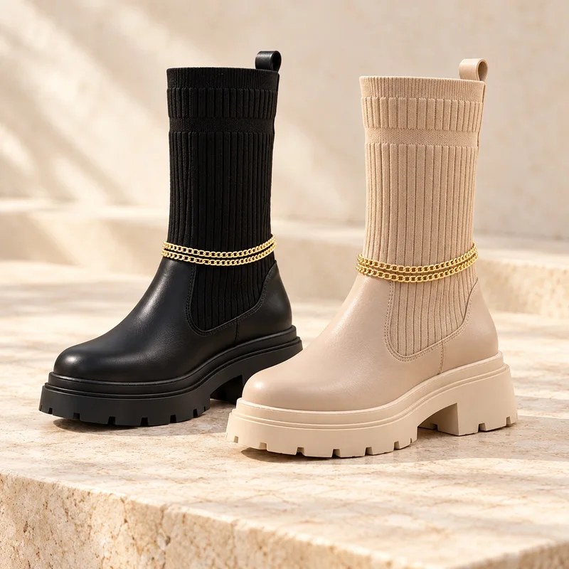 Bottines à double chaîne dorée