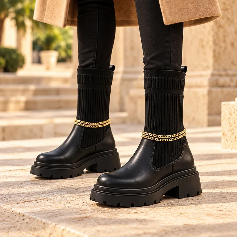 Bottines à double chaîne dorée