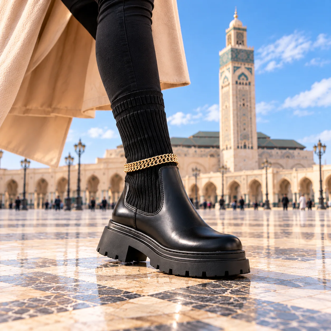 Bottines à double chaîne dorée