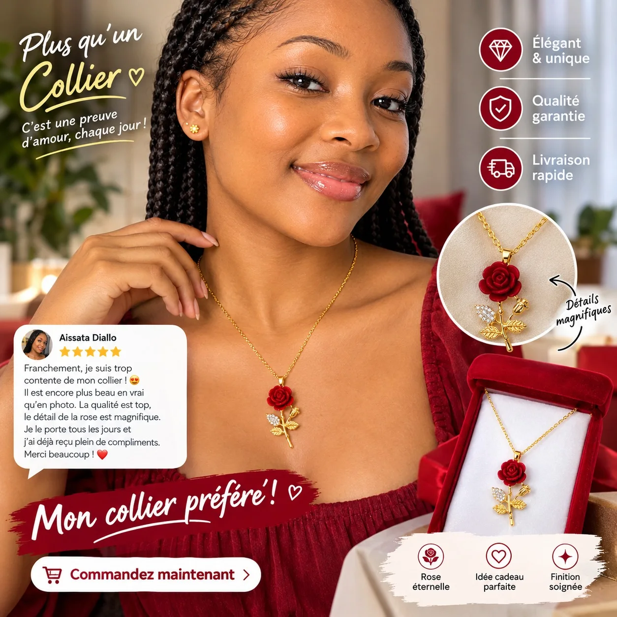 Collier Rose Éternelle
