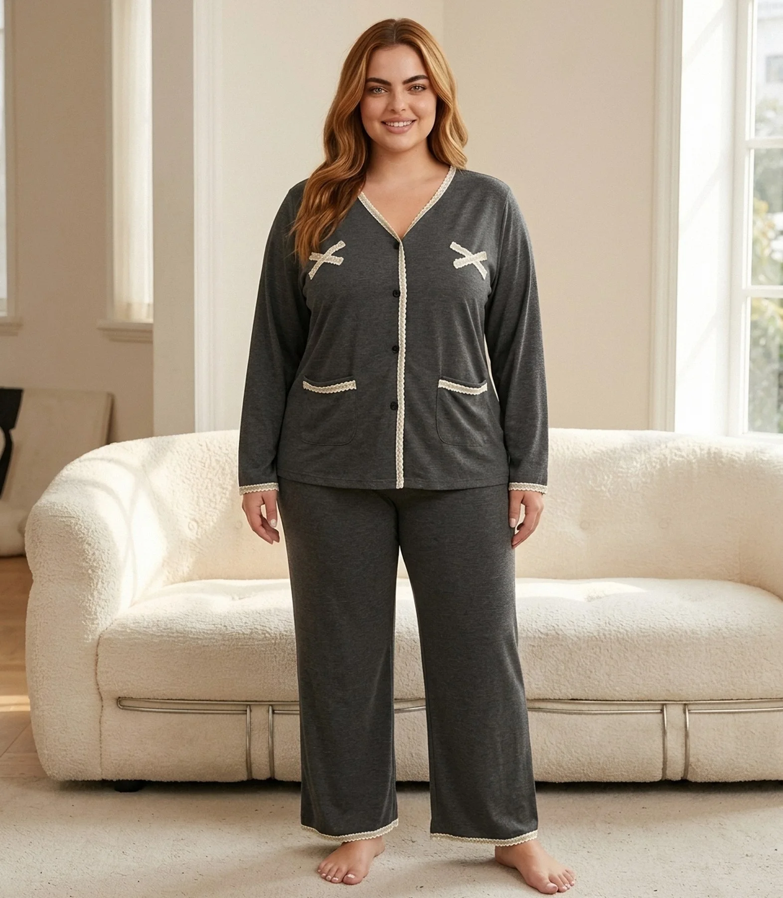 Pyjama gris anthracite à nœuds