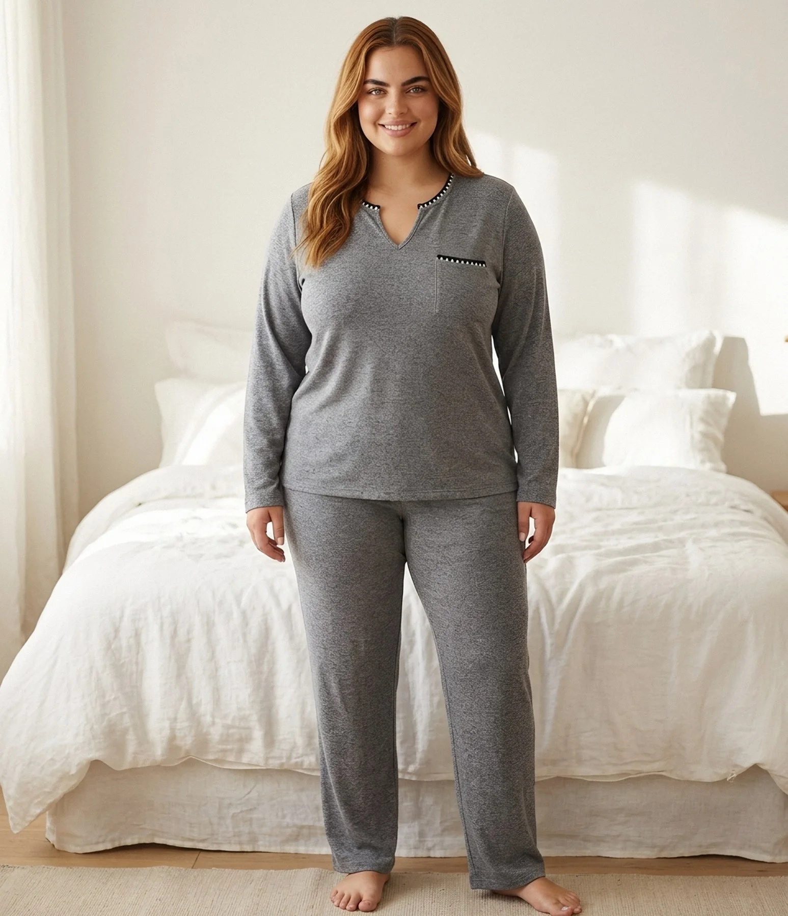 Pyjama gris col V à poche