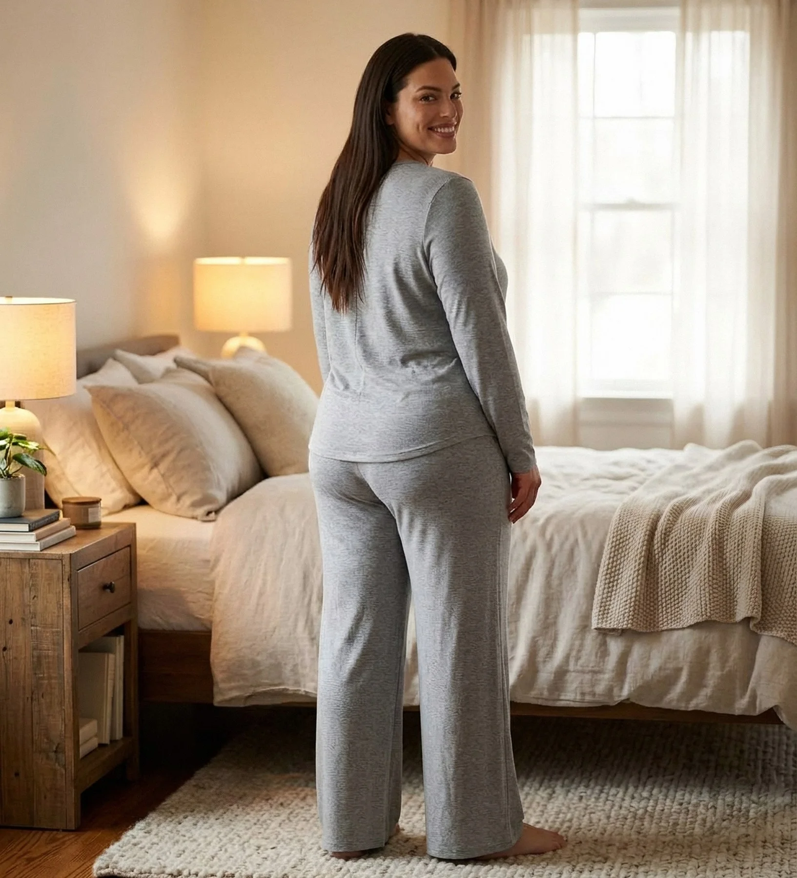 Pyjama côtelé gris à boutons