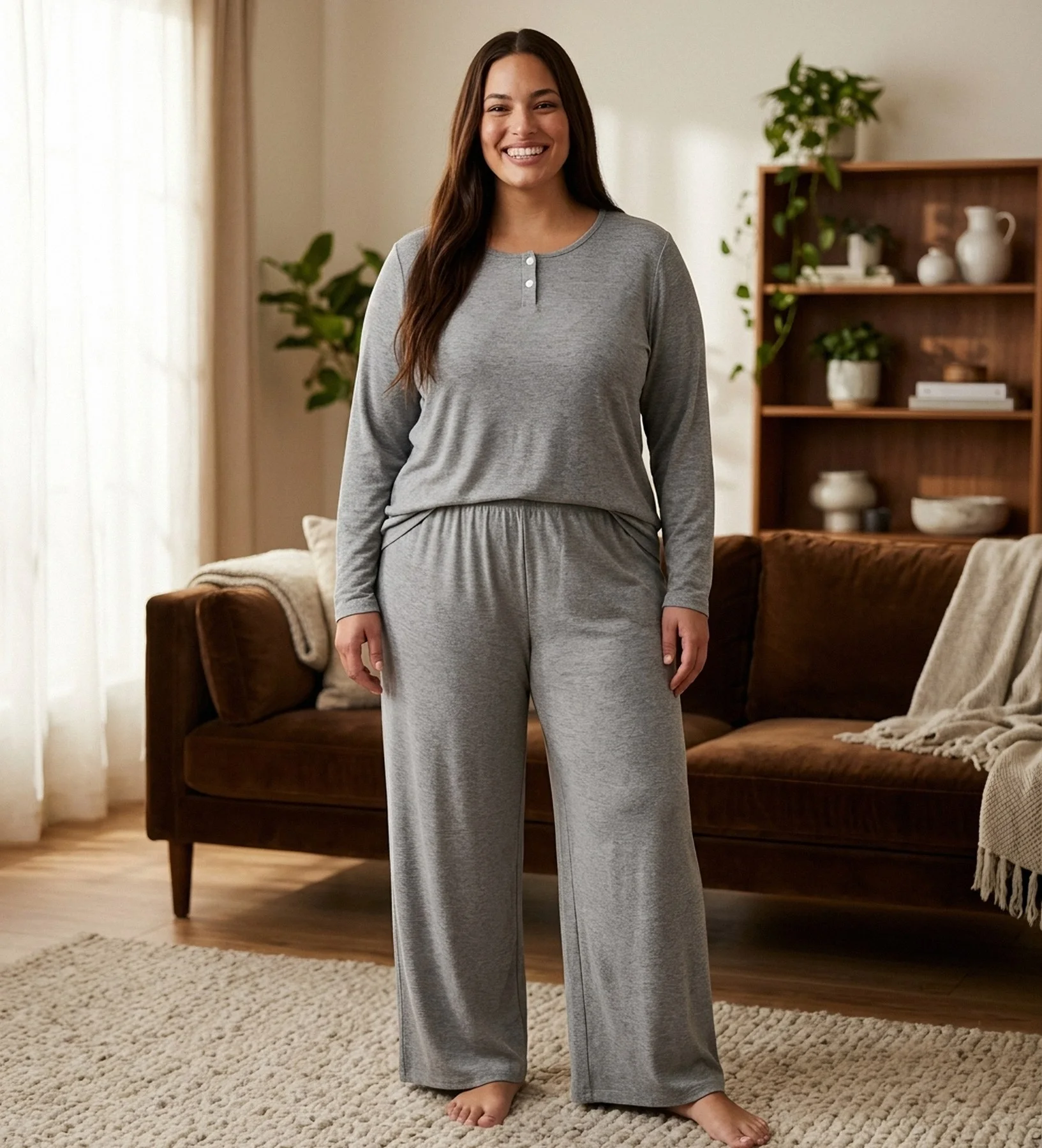 Pyjama côtelé gris à boutons
