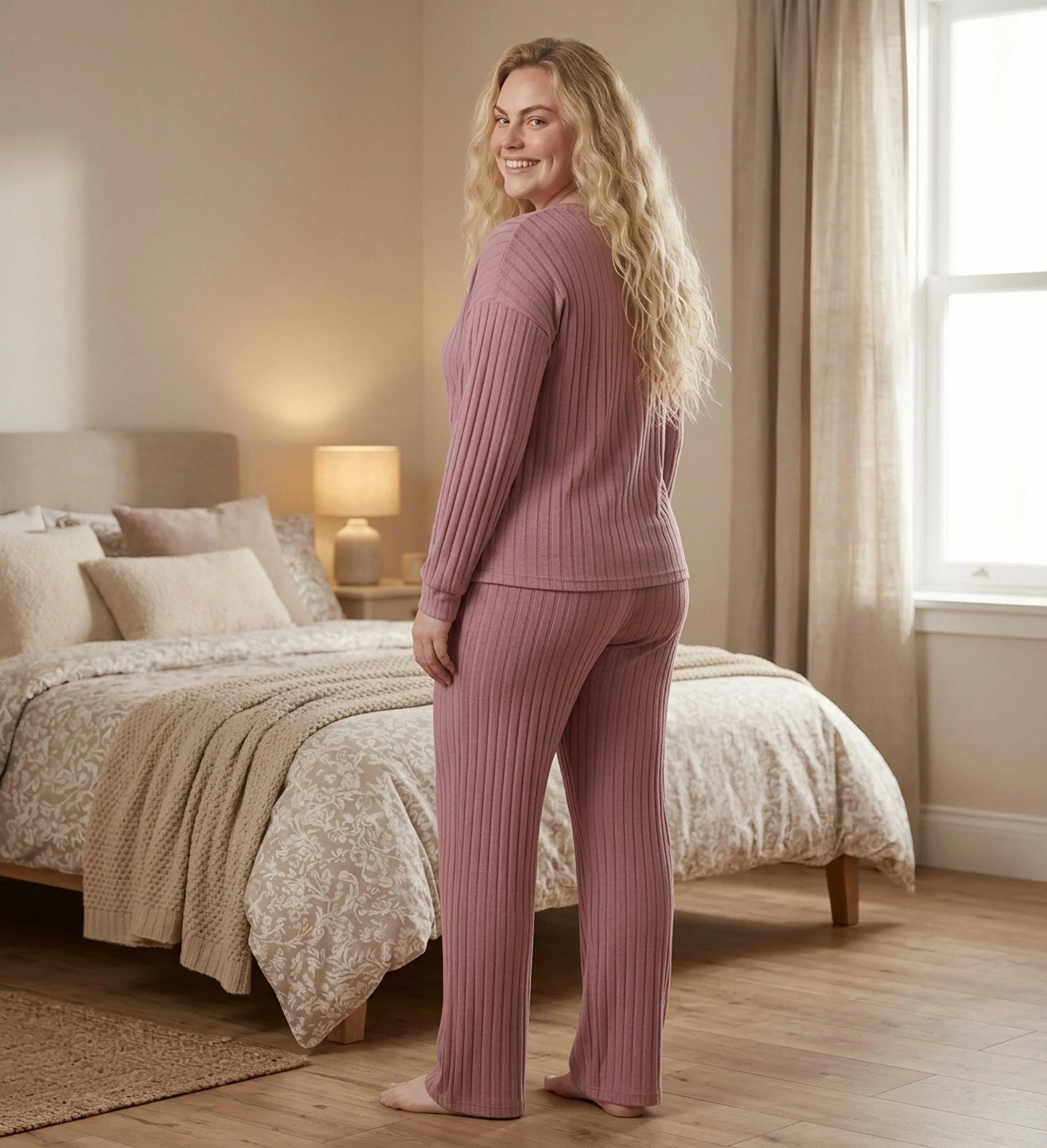 Pyjama côtelé rose Love